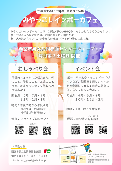 令和7年8月16日15時よりおおむね23歳までのLGBTQやそうかもしれない人の集い場を開催しています。